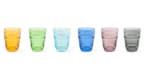 Ensemble de 6 verres à boire artisanaux durables, 30 cl (10 fl oz), verre coloré multicolore, motif fleur champêtre, par Excelsa - Product Image 4