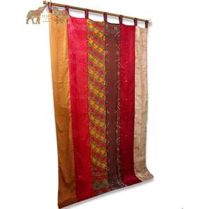 Vintage Handmade Boho Theme Silk Sari Saree <b>Curtains</b> <b>Window</b> Decor Drapes Panels Beautifully Designed Vintage Silk Saree <b>Curtains</b> - Product Image 3