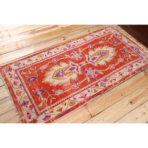 2.7x5.4 ft Rug, Vintage Turkish Rug, <b>Red</b> Ikat <b>Wool</b> Rug - Product Image 2