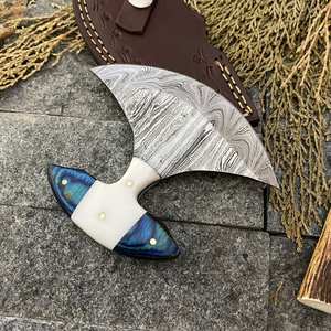 Custom Handmade Damascus Steel Ulu <b>Knife</b> with Wood <b>Bone</b> <b>Handle</b> & Stainless Steel Sheath <b>for</b> DIY & OEM Manufacturing - Product Image 6