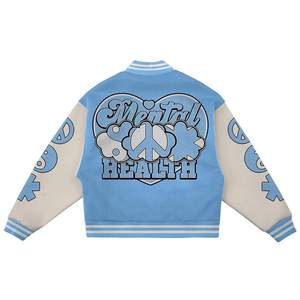 Veste bomber personnalisée OEM pour homme, style hip-hop, toile, col montant, logos brodés sur le devant, respirante, pour étudiants, hiver - Product Image 2