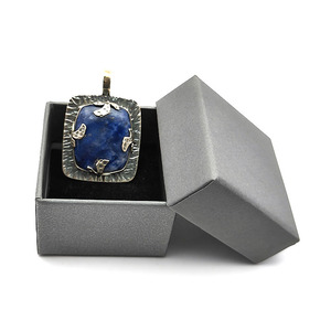 925 Sterling Silver Unisex Sodalite Pendentif 26x23mm Vintage Antique Look Rhodium Placage Designer Cadeau De Noël pour Les Fêtes - Product Image 2