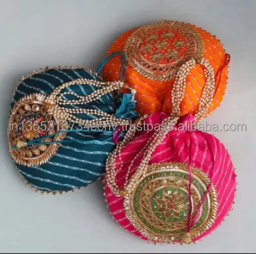 Bolsos de algodón hechos a mano para mujer, bolsas de Rajasthani Bhandej Potli, de joyería india, regalos de boda