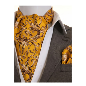 Golden Yellow on <b>Brown</b> Soft Woven Men's Accessory Scarf Shawl Cravat Ascot Handkerchief Set with Bow <b>Ties</b> - Product Image 2