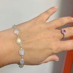 กำไลข้อมือเงินรูปวงรีสีรุ้ง925เงินสเตอร์ลิงสร้อยข้อมือเงินแบบปรับได้ของขวัญ - Product Image 4