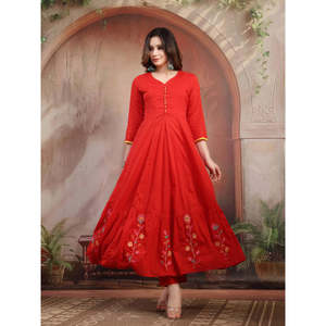 Conjunto Anarkali Rojo Bordado a Mano para Mujer con Dupatta de Georgette, Estilo Pakistaní, Vestido Indio para Festivales - Product Image 6