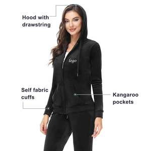 Custom Jogger 2Piece Sets hooded hood Velour fabric Jogging Suits Female <b>Velvet</b> Women Hoodies Tracksuit Sets - Product Image 2