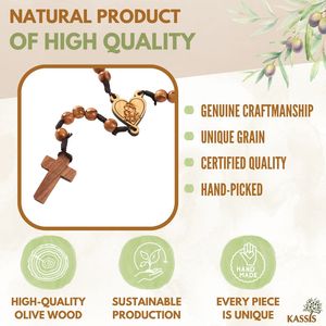 Chapelet artisanal en bois d'olivier avec cœur et image de Marie, 42 cm, perles de prière catholiques, vente en gros de Bethléem - Product Image 2
