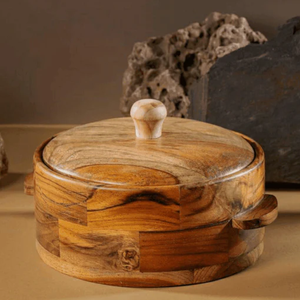 Caja para Chapati de Madera de Teca Redonda de Alta Calidad con Tapa Desmontable, Utensilios de Cocina, Caja para Roti con Pinzas para Almacenar y Servir Alimentos, Comprar en India - Product Image 2