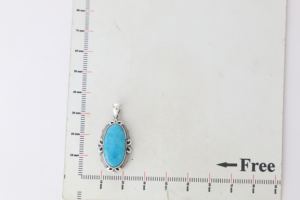 Pendentif en argent sterling 925 de haute qualité, finition haut de gamme, serti de pierres précieuses, forme ovale turquoise, coupe cabochon, design fantaisie, cadeau pour elle - Product Image 3