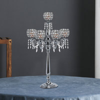 Candelabro Glamuroso de Aluminio de 5 Brazos con Elegantes Cristales para Bodas, Navidad, Decoración de Hogar de Lujo, Iluminación