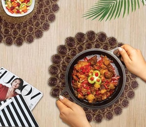 Handcrafted Beautiful Beaded Placemat for Dining <b>Table</b> Dark Gold <b>Copper</b> Decorative Mats & Pads for Weddings & Other Functions - Product Image 5