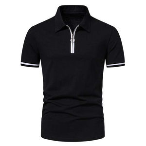Polos de media cremallera para hombre de alta calidad, tela de algodón cómoda, diseño elegante a rayas, polos transpirables y de secado rápido - Product Image 3