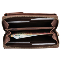 Portefeuille de voyage vintage en cuir véritable avec fermeture éclair, poche à monnaie, passant de ceinture et blocage RFID, pochette élégante faite à la main