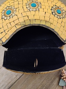 ZAMZAM IMPEX <b>Yellow</b> Stone Metal Inlay Evening Clutch Bag Handcrafted Designer <b>Purse</b> for Women Daily Use Parties Special - Product Image 4