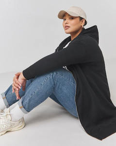 New Design Basic Black <b>Women's</b> Zip Through <b>Longline</b> Tunic Hoodie Custom Anti-Wrinkle & Breathable Latest Blank Hoodies For <b>Women</b> - Product Image 5