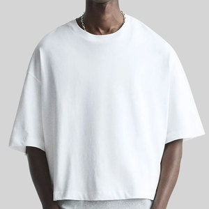 Ropa informal de verano para hombre, camiseta blanca lisa de algodón 100% de gran tamaño personalizable de punto sólido - Product Image 1