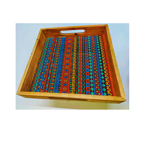 Produit Offre Spéciale Plateau en bois et imprimé de forme ronde et plateau de service pour la maison et la décoration-Taille 12 pouces - Product Image 5