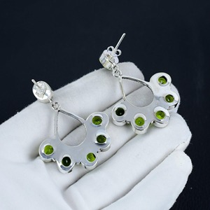 New Arrival 925 Sterling <b>Silver</b> Plated Bohemian Style Fashionable Green Peridot Gemstone Natural Bezel Anniversary <b>Earring</b> - Product Image 4