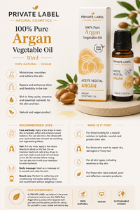Olio di Argan Puro al 100% 10ml OEM con Etichetta Privata |   Olio Vegetale Naturale per la Cura della Pelle e dei Capelli |   Spagna UE - Product Image 3