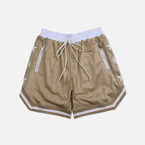 Short de basket-ball d'été pour hommes avec broderie cousue personnalisée et fermeture éclair avec maille en polyester certifiée BSCI et à motif uni - Product Image 5
