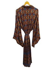 Bata de seda hasta el tobillo Bata multicolor Ropa de noche Bata India Vintage Seda reciclada Sari Kimono, - Product Image 3