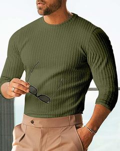 T-shirts en tricot côtelé pour hommes, manches courtes, col rond décontracté, coupe ajustée, pulls texturés - Product Image 6