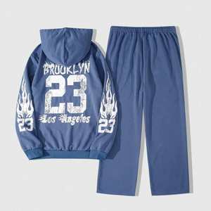 Conjunto de sudadera y sudadera con capucha y estampado DTG personalizado para hombre a la moda con pantalones acampanados, conjunto informal de 2 piezas, ropa de calle, chándal - Product Image 2