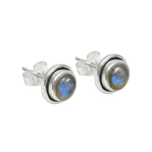 Pierre précieuse Labradorite de feu bleu naturel, ensemble de lunette ronde, boucles d'oreilles en argent sterling 925, bijoux minimalistes fins pour femmes - Product Image 1