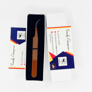 Pinzas para pestañas de acero inoxidable con revestimiento de Color en polvo marrón, agarre de diamante, extensión curvada, pestañas, Etiqueta Privada, punta de fibra, volumen - Product Image 5