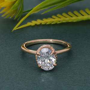 Estilo antiguo 1Ct corte ovalado VVS laboratorio cultivado diamante chapado en oro plata esterlina 925 doble Halo solitario anillo de compromiso para mujer - Product Image 2