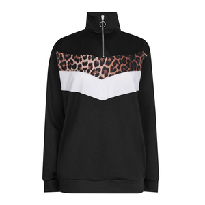 Survêtement décontracté pour femmes, imprimé léopard noir, sweat-shirt à demi-zip avec poches latérales, pantalon long, tenue d'automne - Product Image 4