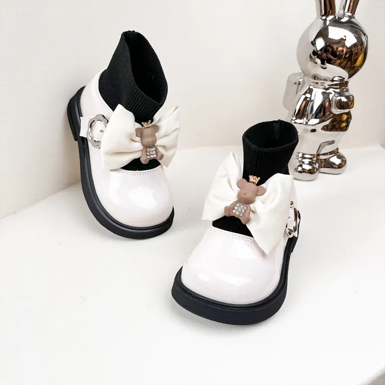 Autumn Fashion Baby Girls Toddler Shoes Children Socks Boots Bow Princess Shoes Kids School Shoes Long Sock Ankle Boot