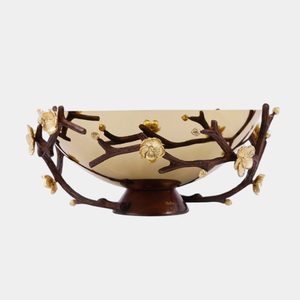 Bol de service en métal argenté de la meilleure qualité avec fleur et branche Design bol de service décoratif fruits et noix en vente - Product Image 2