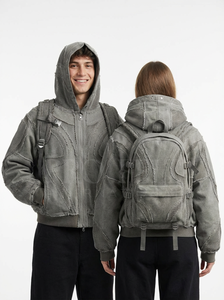 Sudadera con Capucha Informal de Estilo Urbano con Mochila Integrada, Panel de Malla con Cremallera, Cierre Frontal con Cremallera, Felpa Francesa, Sudadera Gruesa - Product Image 5