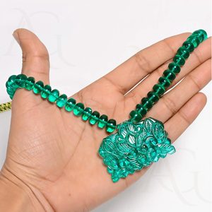 Collar de Esmeralda Colombiana Zambiana Cultivada en Laboratorio, Cuentas de Proceso Hidrotermal, Corte de Calabaza, Pulido, Verde, Piedra Preciosa Suelta - Product Image 1