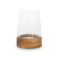 Lanterne moderne en verre transparent avec base en bois naturel, style minimaliste, pour décoration de table ou centre de table, Pâques