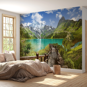 <span class=keywords><strong>Papier</strong></span> peint <span class=keywords><strong>panoramique</strong></span> 3D personnalisé imperméable avec un design de montagnes et de lacs, décoration moderne pour le salon, le canapé et le mur de la télévision - Product Image 1