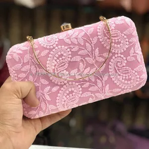 Indian Handmade Chikankari Woman Designer bag Purse Evening Hand Bags For Ladies Girl Party wear clutch