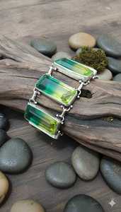 Bracelet en argent .925 de haute qualité, pierres naturelles carrées colorées, perles faites à la main, bijoux ethniques avec des bracelets en laiton finement perlés - Product Image 3