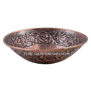 Bassin antique rond en cuivre gaufré fait à la main pour salle de bain cuisine utilisation directe de l'Inde fabricant intérieur métal Design - Product Image 1