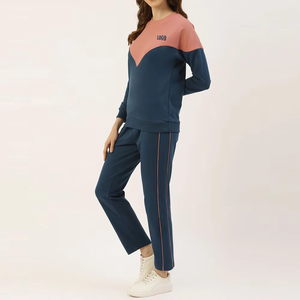 Ensemble de survêtements pour femmes à manches longues en coton avec logo personnalisé 2025 Ensemble de survêtements à blocs de couleurs de qualité supérieure Ensemble de jogging Tenue décontractée - Product Image 3
