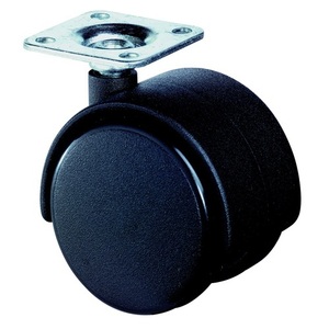 Rueda Giratoria Doble de Plástico, 40 mm de Diámetro, Capacidad de Carga de 30 kg, Placa de Montaje de Poliamida, Color Negro RAL 9005 - Product Image 1