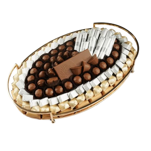 Hotel Ware Sweets Caramelos Servidor Exhibición de chocolate Bandeja de servicio de metal chapada en oro hecha a mano con acento floral - Product Image 4