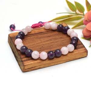 Kamal Gems Adjustable Crystal <b>Bracelet</b> Amethyst & Rose Quartz Elegant Bangles - Product Image 1
