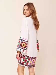 Vestido suelto de manga larga con bordado floral para mujer, Túnica mexicana, gran oferta, 2022 - Product Image 3