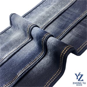 2024 Best Selling Stone Wash Stretch Raw <strong>Materials</strong> 10.8oz Twill Weave Green Yarn Cotton Poly Spandex Denim Fabric With Rayon - Product Image 2