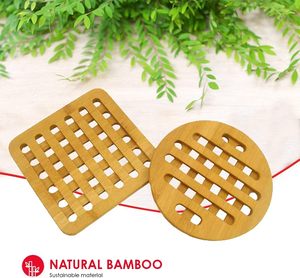 Ensemble de dessous-de-plat en bambou naturel carré et rond, lot de 2 dessous-de-plat en bois naturel pour plats chauds, table et comptoir de cuisine - Product Image 2