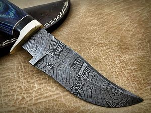 ดามัสกัสมีดใบมีดแบบถาวรทำจากเหล็กพร้อมปลอกหนังสเกลไม้กลมพร้อมปลอกหุ้มทองเหลือง - Product Image 2