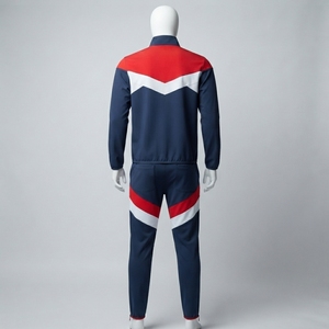 Conjunto Deportivo Azul Marino para Hombre, Chaqueta Deportiva con Cierre Completo, Pantalones Jogger, Ropa Deportiva con Bloques de Color Rojo y Blanco, Ropa Deportiva para Entrenamiento, Gimnasio, Fitness - Product Image 2